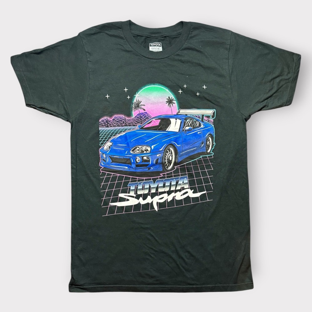 Toyota Supra Graphic Tee Mens Small Black Blue MK4 JDM Synthwave Car T-Shirt
